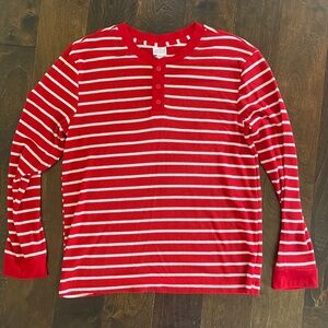Red and white stripe striped waffle flannel long sleeve sleep shirt